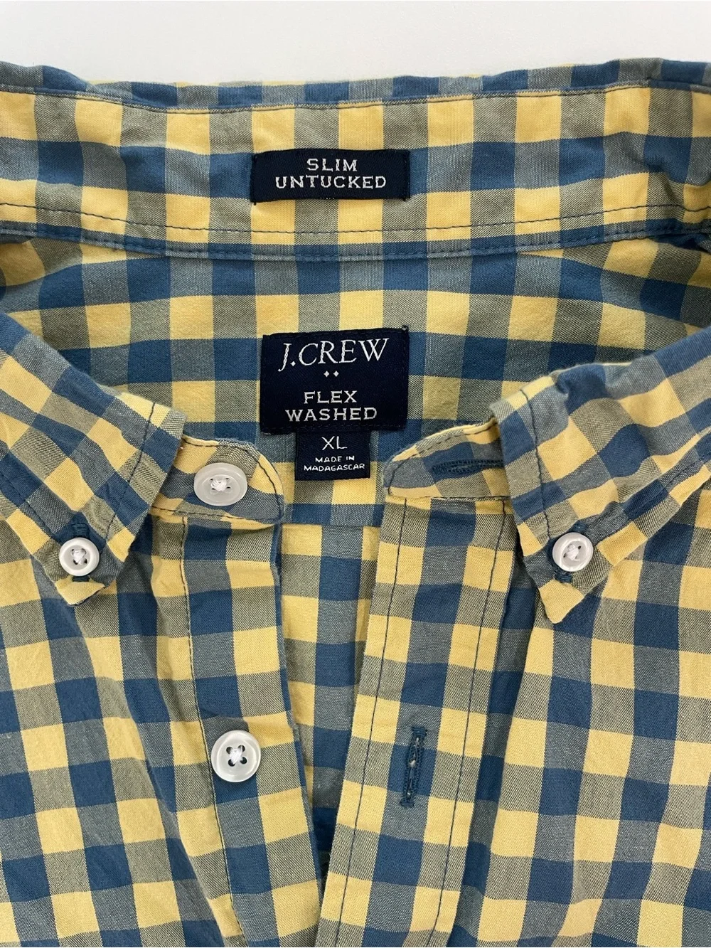 J. Crew Yellow and Navy Gingham Button-Down Shirt